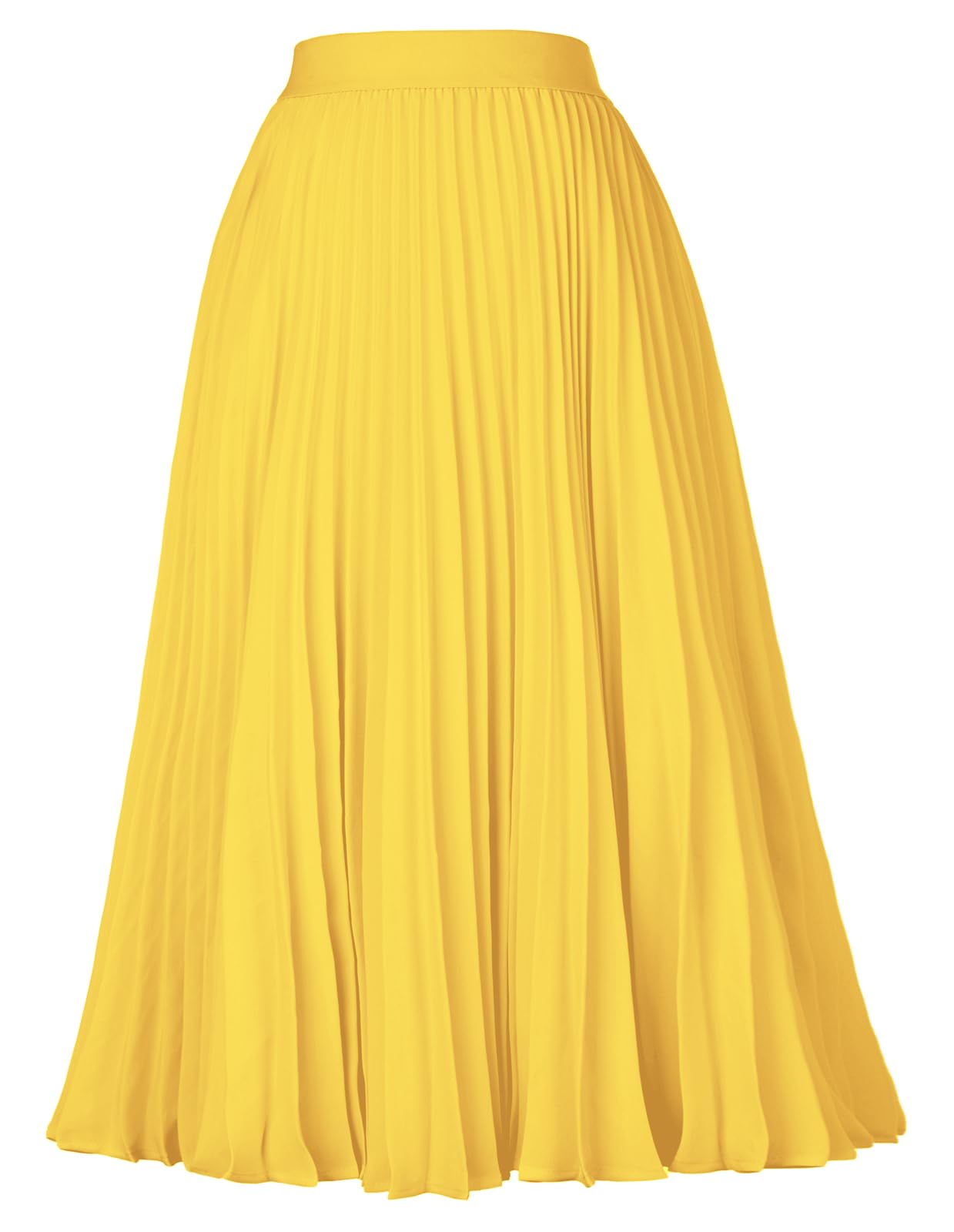 GRACE KARIN Pleated Midi Skirt for Women,Chiffon Elastic High Waist Knee Length Skirts,Swing Flare A-Line Outfits