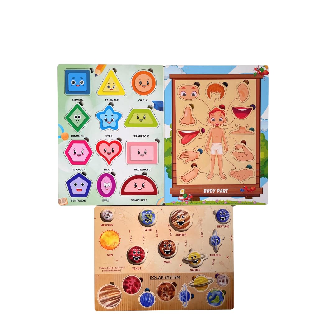 SuperGeneriX Kids Wooden Puzzle | Educational Puzzle | Body Parts | Shapes & Colors | Solar System | Learning Toys | Kindergarten Learning Materials | Set of 3 (B0D53KGXQB) Amazon Price History, Amazon Price Tracker
