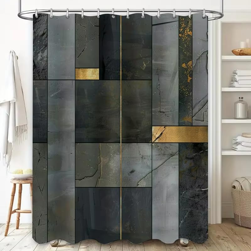 Rideau de douche luxueux effet marbre avec subtils accents dorés