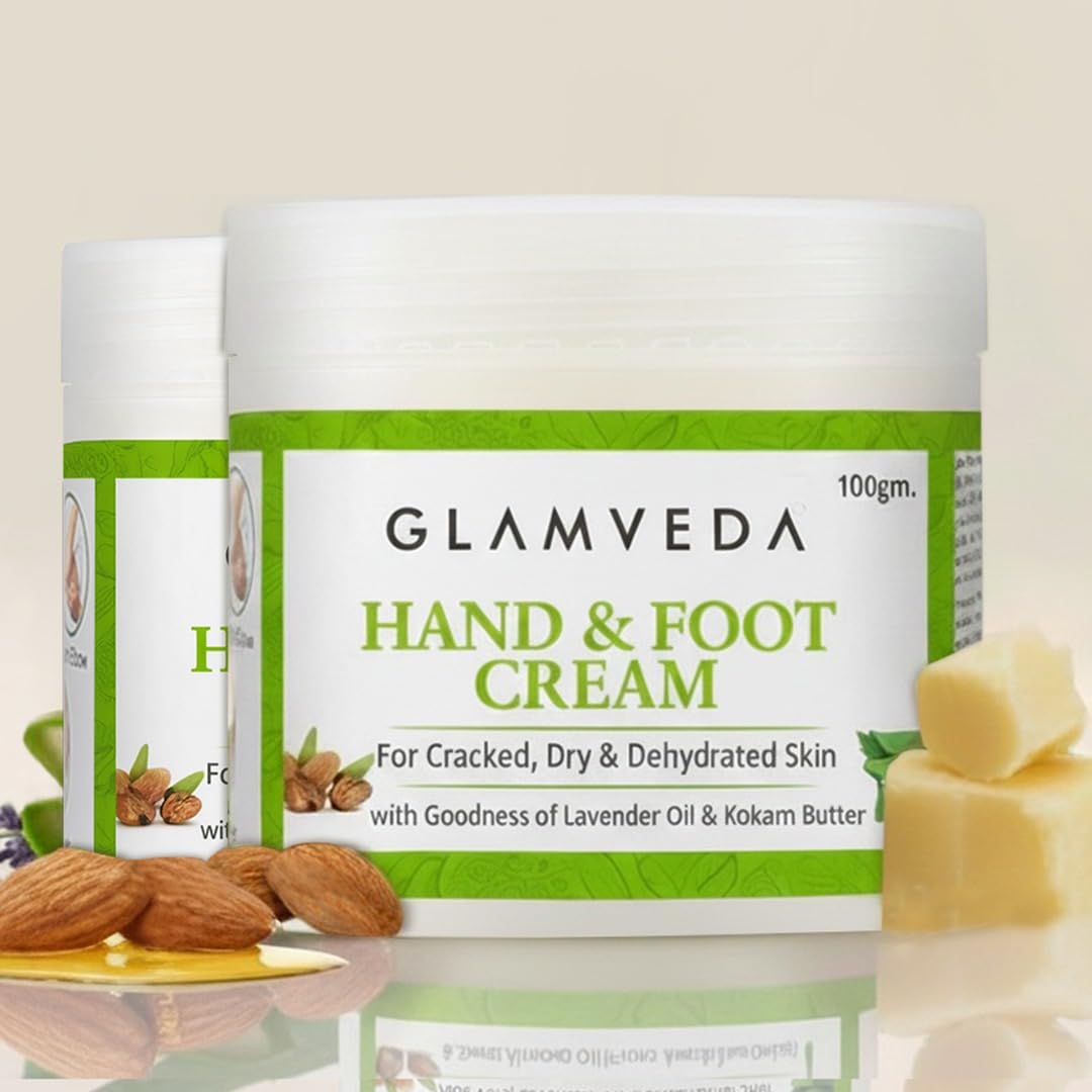 Glamveda Hand & Foot Crack Cream Pack of 2 100 GM For Dry, Rough & Crack Heels & Elbow, Paraben Free| Alomond Oil, Aloevera| Deeply Moisturizes & Repairs