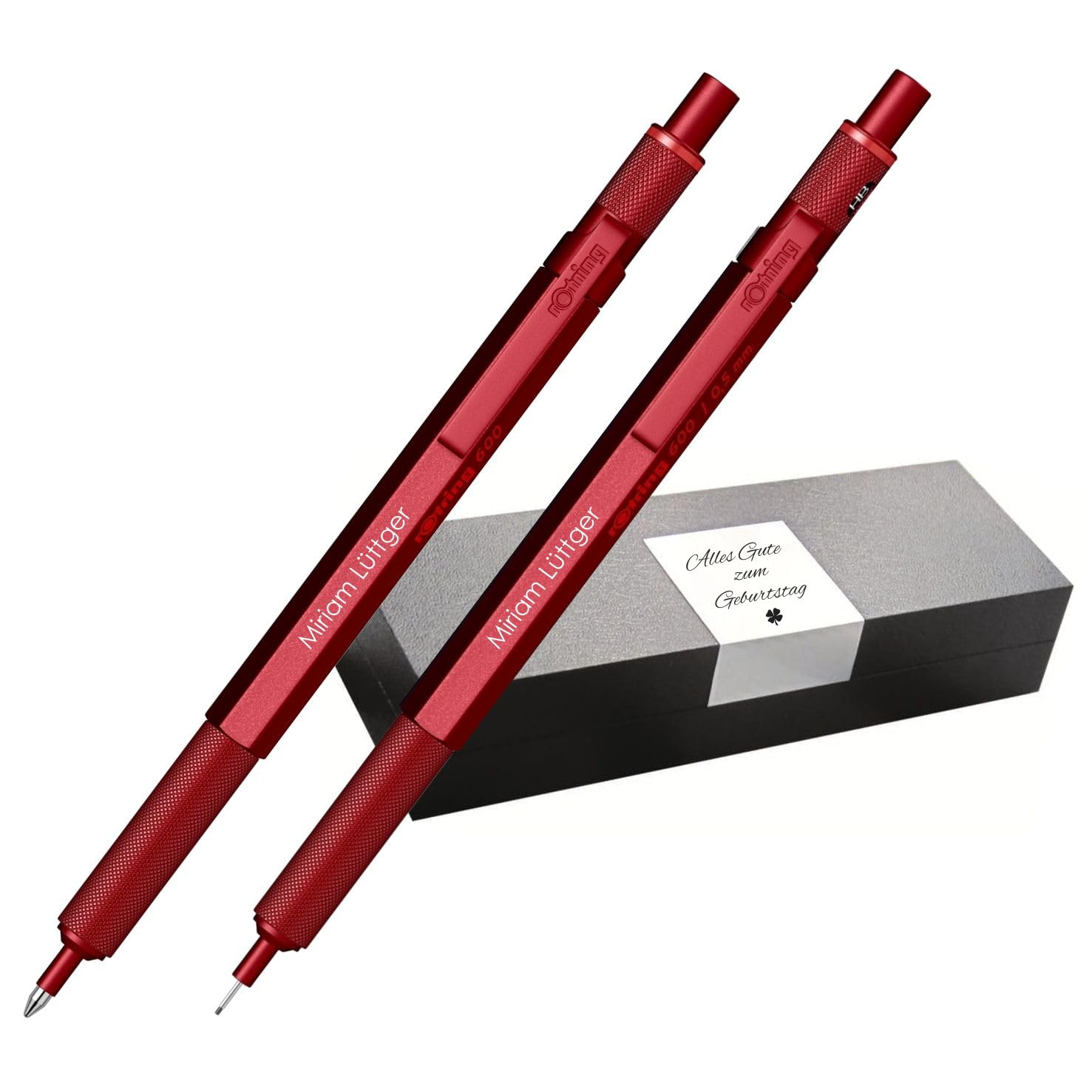 rOtring Set di 600 penne a sfera e portamine meccaniche con incisione, set di scrittura in metallo di alta qualità, con custodia, regalo per ufficio, studio e tecnica (rosso)