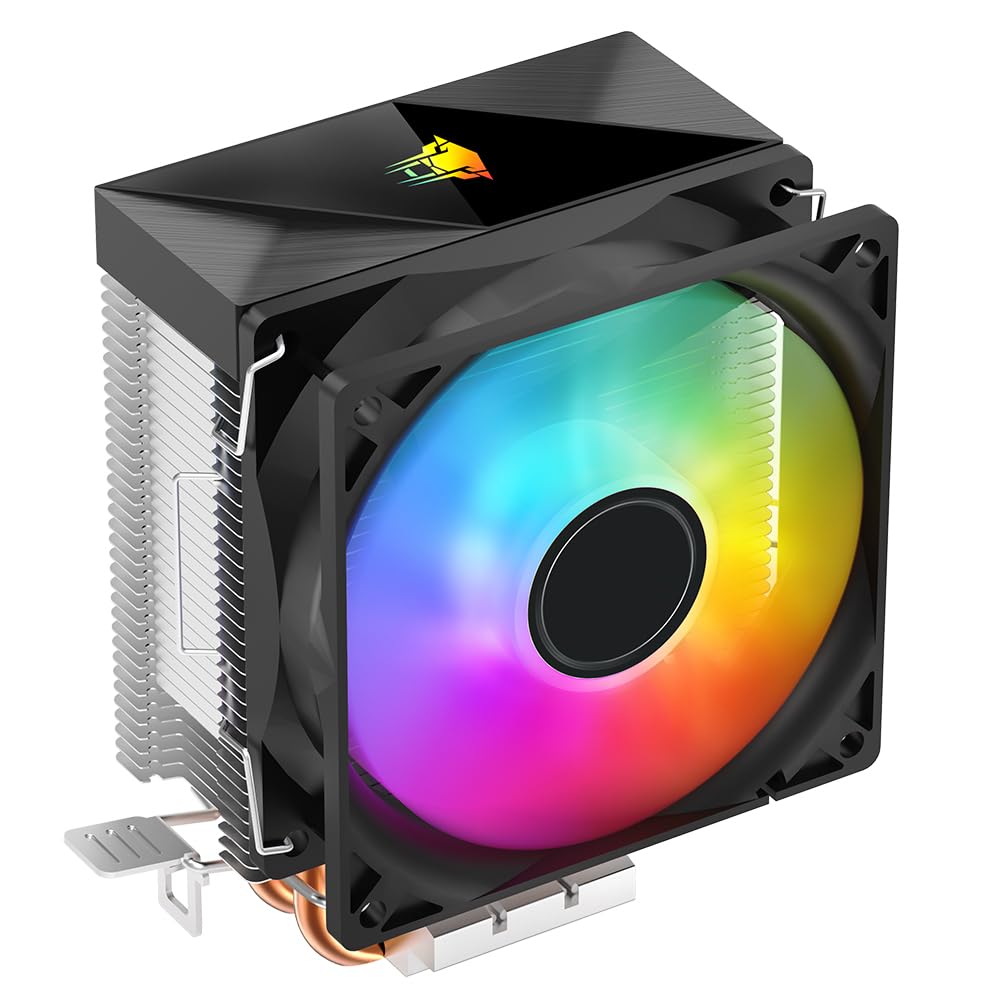 Jungle Leopard K200 2 Heat Pipes Bunte LED CPU Kühler,3PIN 1900RPM 33CFM 9CM Lüfter,für LGA115X/1200/17XX/1366,für FM1/FM2/AM2/AM3/AM4/AM5 (BK)