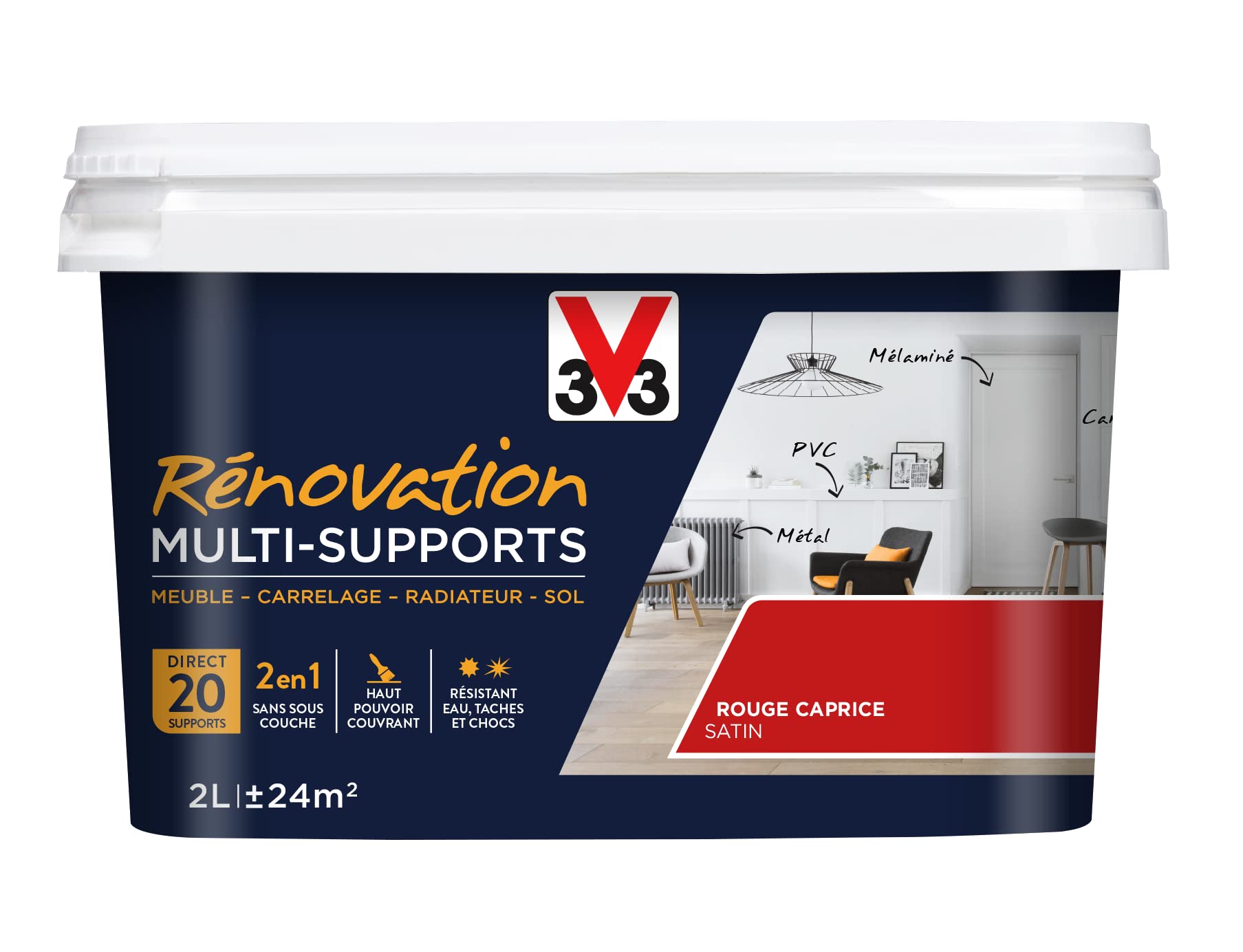 V33 Peinture rénovation multi-​supports, Rouge caprice 2L