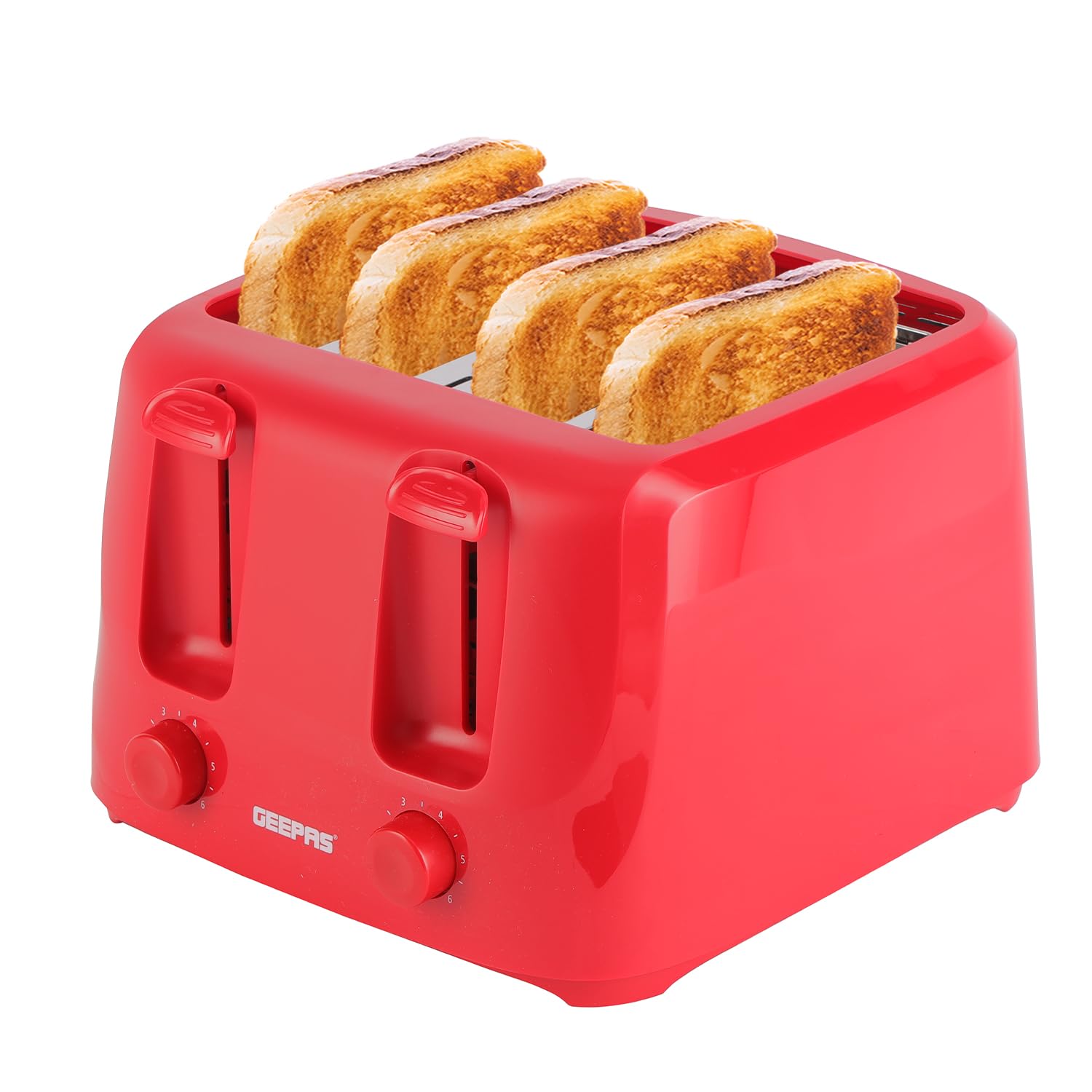 GEEPAS 4-Slice Toaster 6 Browning Levels For Thin Small Bread 1400W Red
