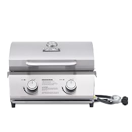 Monument Grills Tabletop Propane Gas Grill for Outdoor Portable Camping Cooking with Travel Locks, Stainless Steel High Lid, and Built in Thermometer