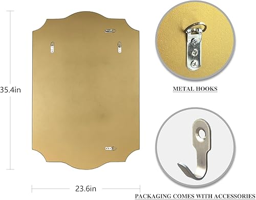 Miniatura 5 de POZINO Espejo de baño dorado, espejo rectangular moderno de 24 x 36 pulgadas para sobre el fregadero, espejos festoneados con marco de madera,