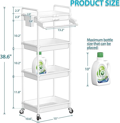 Miniatura 4 de SPACEKEEPER Carrito de almacenamiento rodante, organizador de baño de 4 niveles, carrito de servicio, organizador de lavandería, estantería móvil