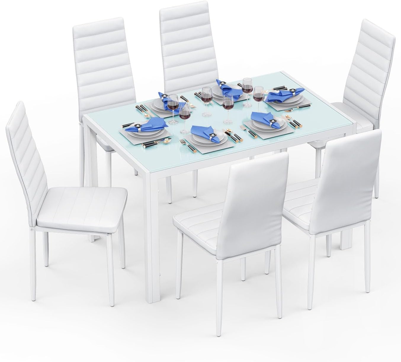 Amazon.com - Gizoon 7 Piece Glass Dining Table Set, Kitchen Table and ...