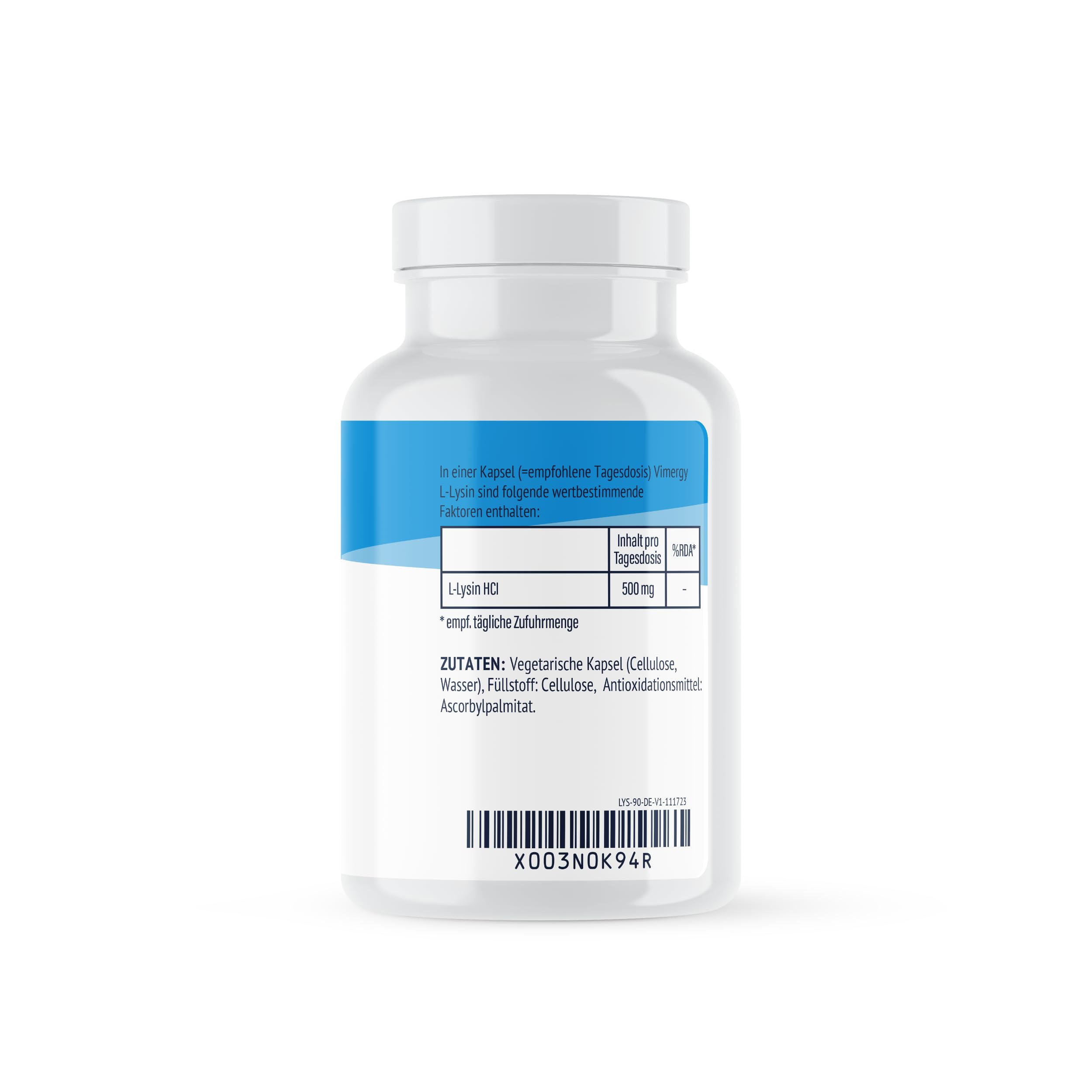 Vimergy L-Lysine 500 mg Kapseln, 90 Einnahmen – L-Lysin Aminosäuren Kapseln – Vegane Kapsel ohne Gelstoffe – Gentechnik- und Glutenfrei, keine Gelatine, Koscher (90 Stück)