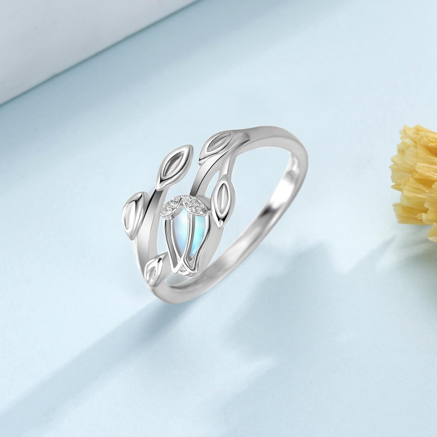 Rose Rings 925 Sterling Silver Rose Jewelry Flower Ring Moonstone Rings Rose Gift for Women Rose Lover - Image 4