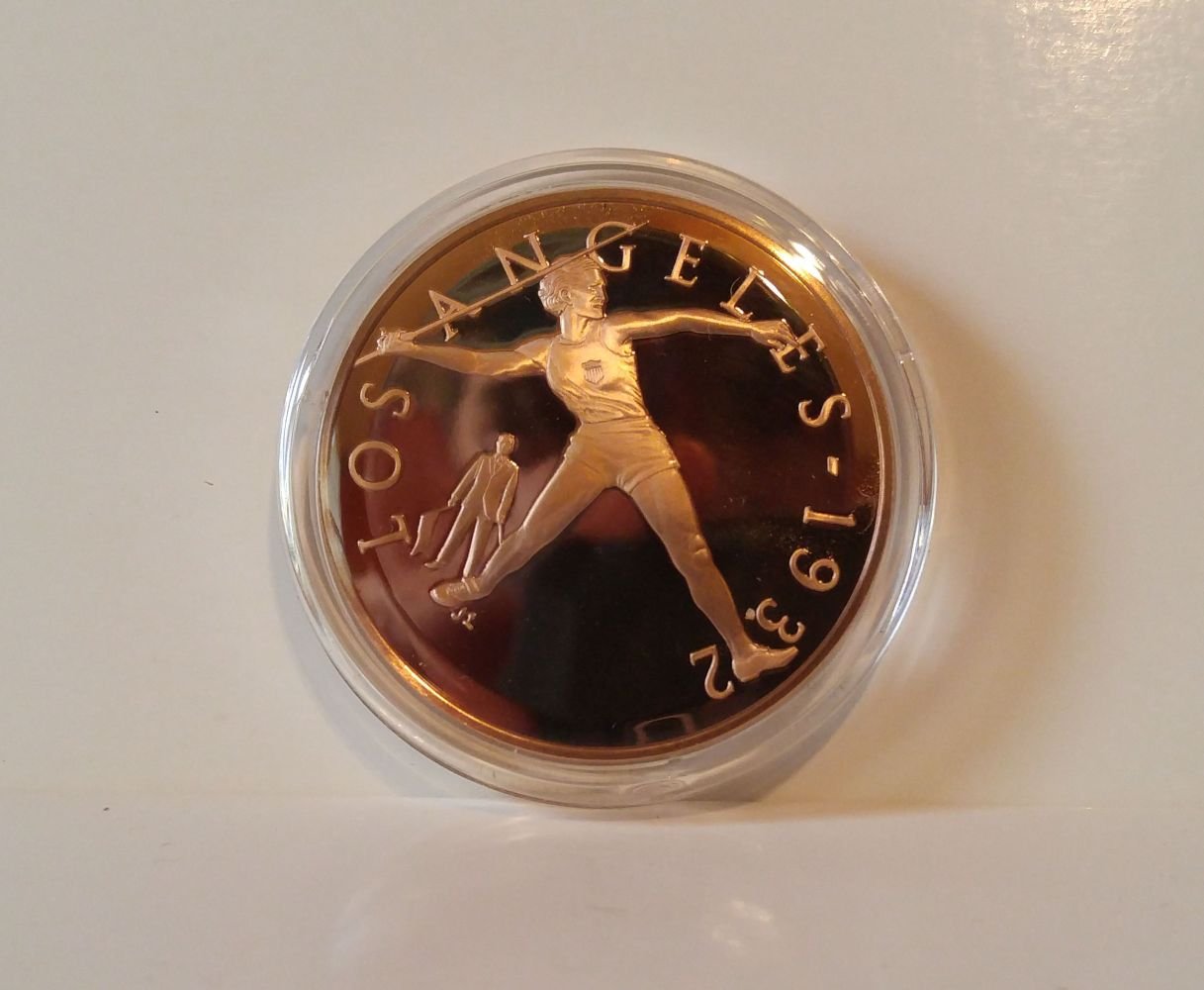 Babe Didrikson wins 3 gold medals & shatters 2 World Records - United States - Javelin - 1932 Los Angeles - Franklin Mint History of the Olympic Games - 1976 Bronze Proof Coin - Olympics