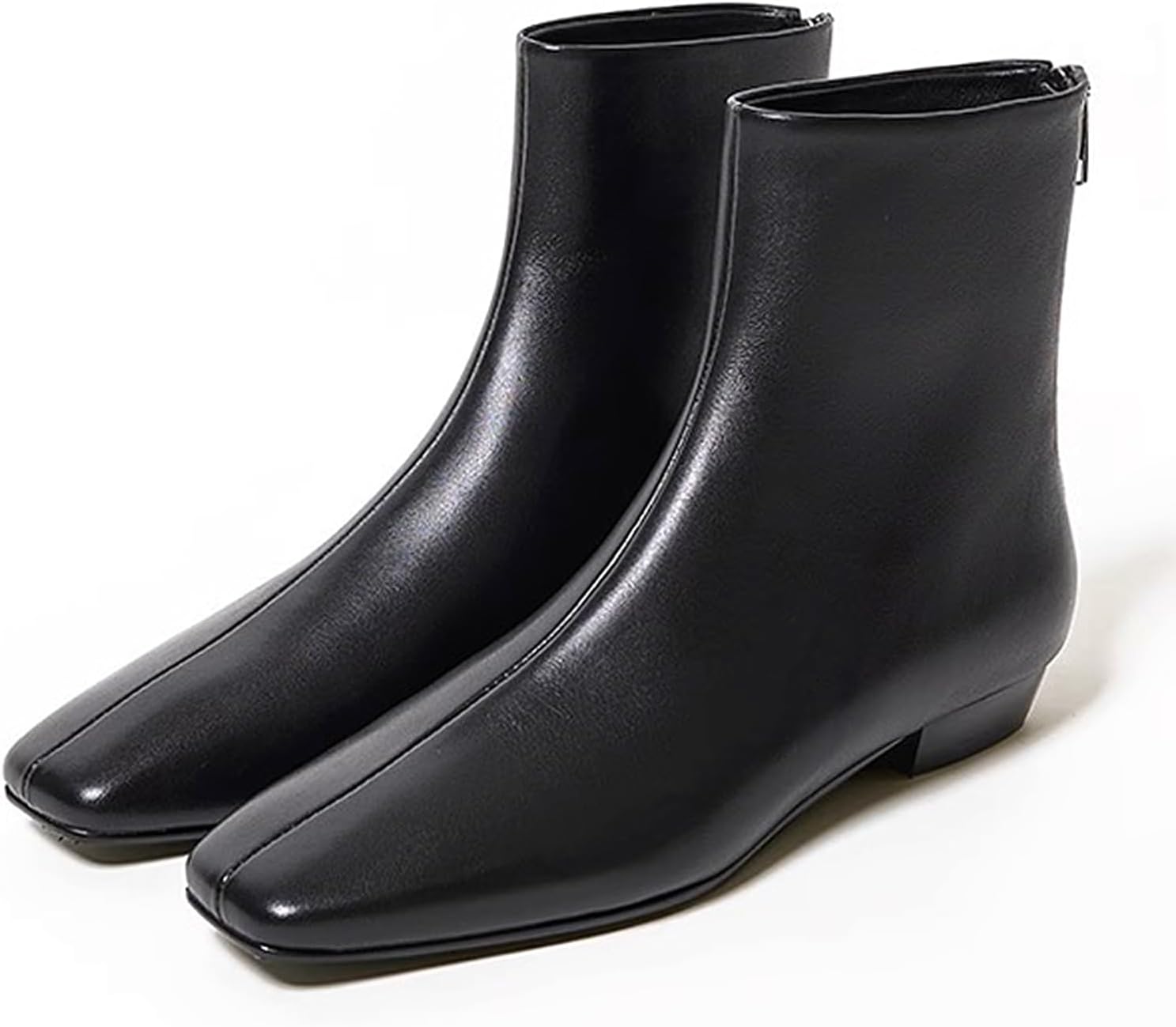 LEMUTISME Women's Stylish Square Toe Matte Leather/Suede/Animal Pattern Comfort Casual Low Flat Heel Dress Chelsea Ankle Booties - Image 2