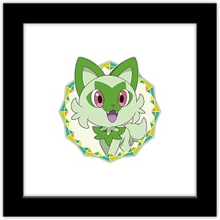 Trends International Gallery Pops Pokémon - Sprigatito Sparkle Badge Wall Art Wall Poster, 12.00" x 12.00", Black Frame Version