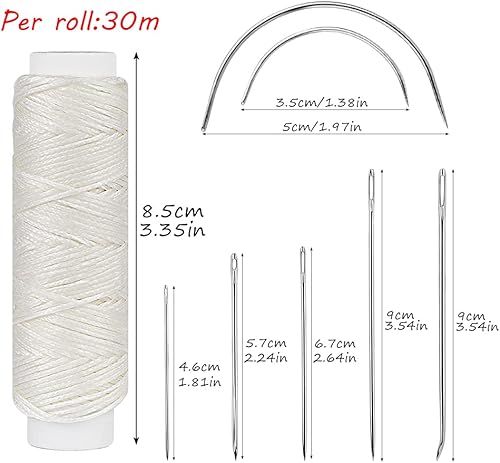 Miniatura 2 de Ftyiwu Hilo encerado de 32 yardas, hilo encerado de cuero con agujas de coser a mano para tapicería del hogar, alfombra, reparación y costura de