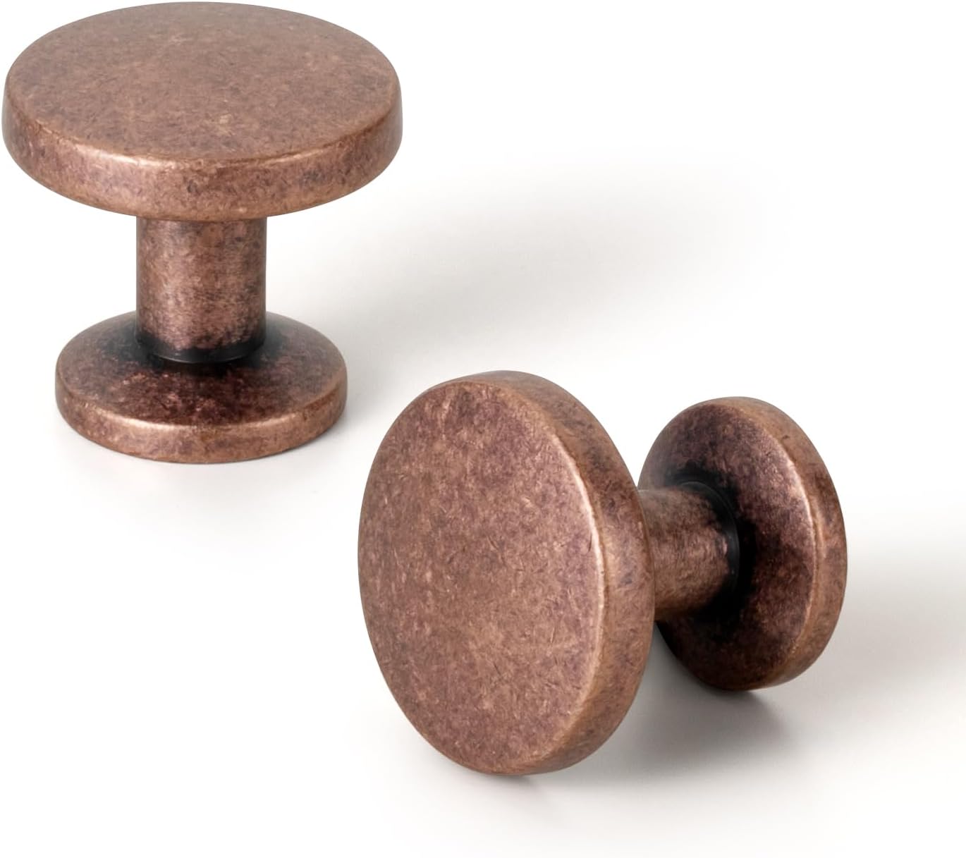 Set of 12 Sleek Antique Copper Cabinet Knobs with Cylindrical Stem – Vintage Kitchen Drawer Handles Minimalist Dresser Hardware