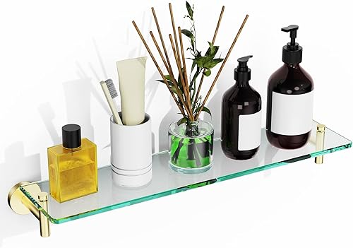 Miniatura 12 de Estantes de vidrio de 20 pulgadas para baño, estante de vidrio flotante de níquel cepillado, estantes de baño de vidrio templado de acero inoxidable