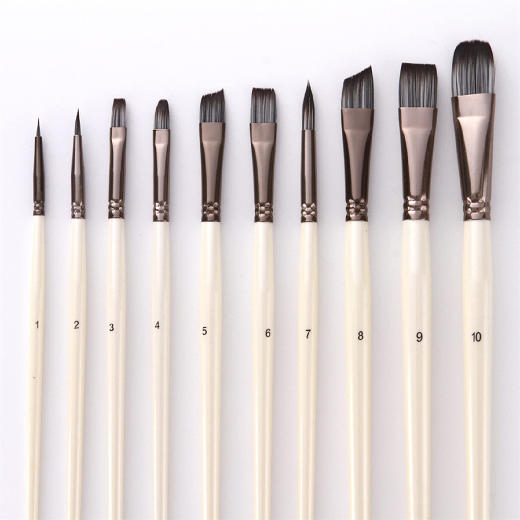 Set di 10 pennelli acrilici per acquerello, acrilico, tessuto, tela, olio, guazzo, pelle, pennello artistico ricco di dettagli per bambini e adulti