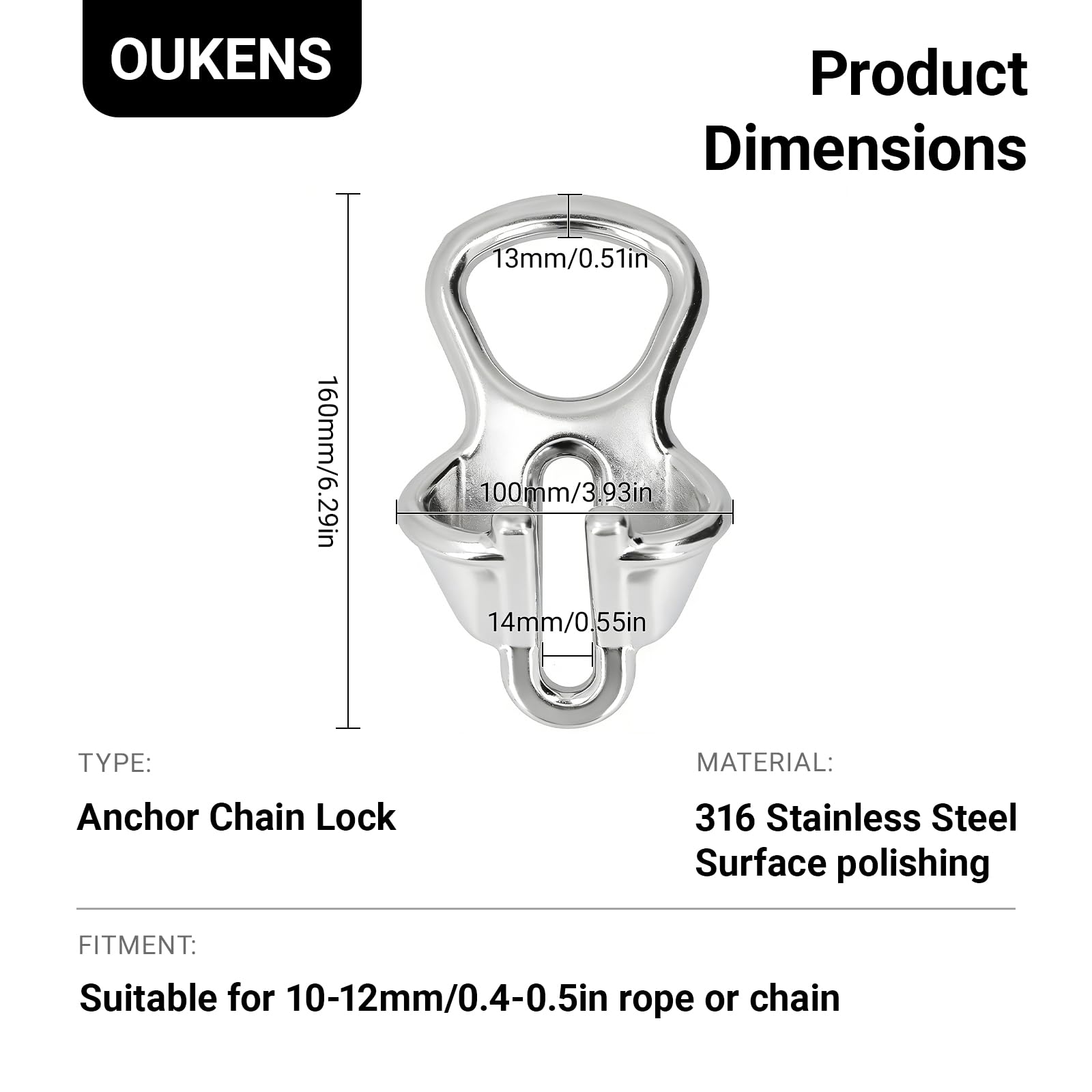 OUKENS Serrure de chaîne d'ancre, pour dispositif d'amarrage de corde de serrure de chaîne d'ancre de chaîne de 0,4 à 0,5 po Quincaillerie en acier inoxydable 316