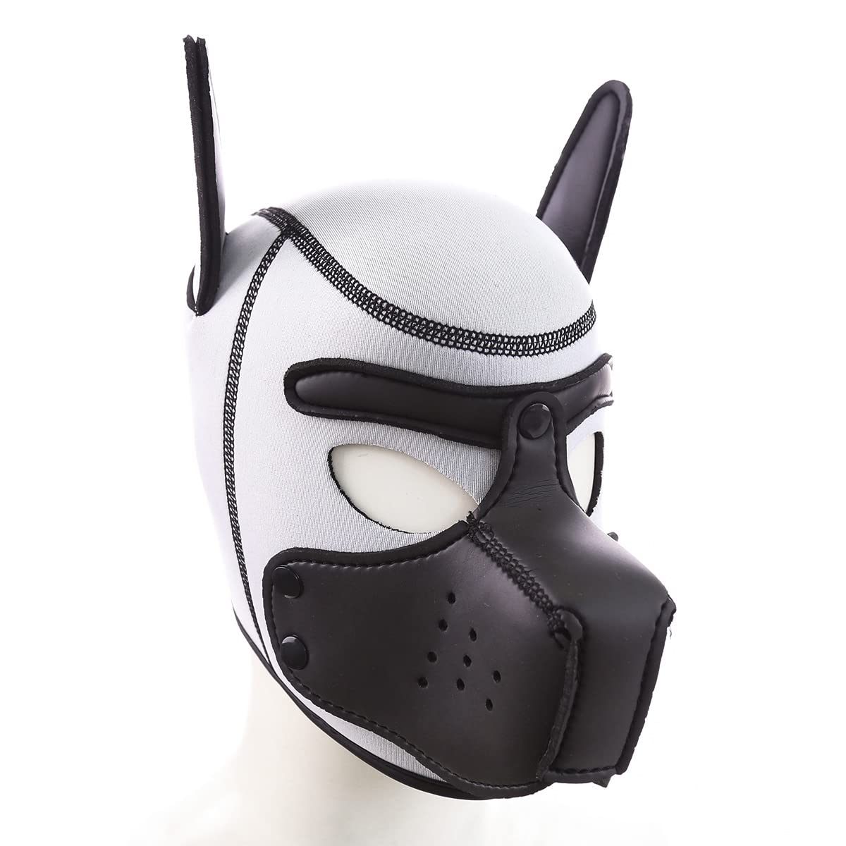 yinung Pup play mask Dog Head Masks Animal Full Face Head Mask Neoprene Material，for Halloween Cosplay Novelty Costume Performance Props Gifts (Color : White)
