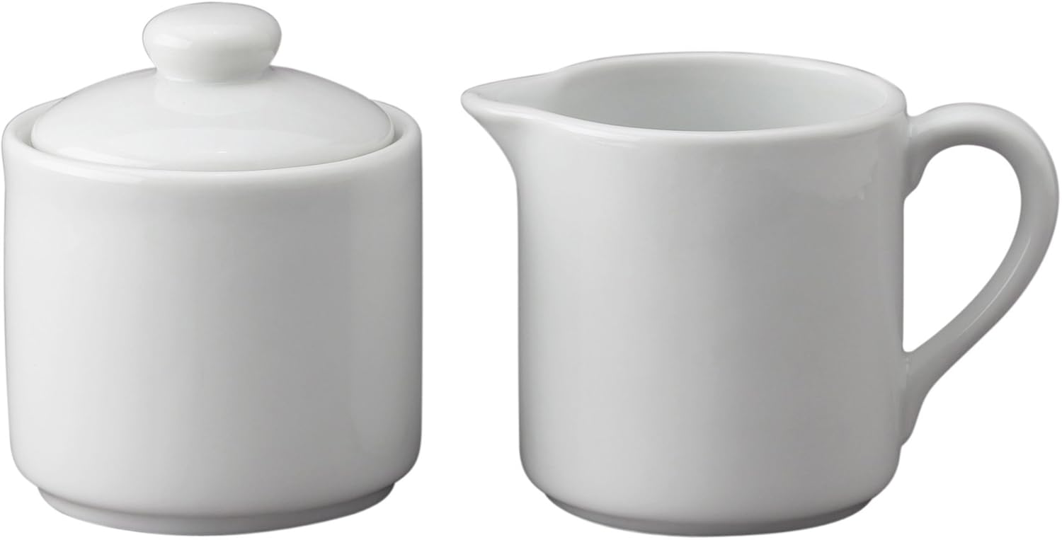 HIC Kitchen Sugar and Creamer Set, Fine White Porcelain, 2-Piece Set Contemporary Sugar Creamer Set