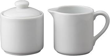 HIC Kitchen Contemporary Creamer And Sugar Bowl With Lid Set, Fine Porcelain, For Serving Sugar, Milk, Cream, Syrup, And Sauces, 3-Piece Set