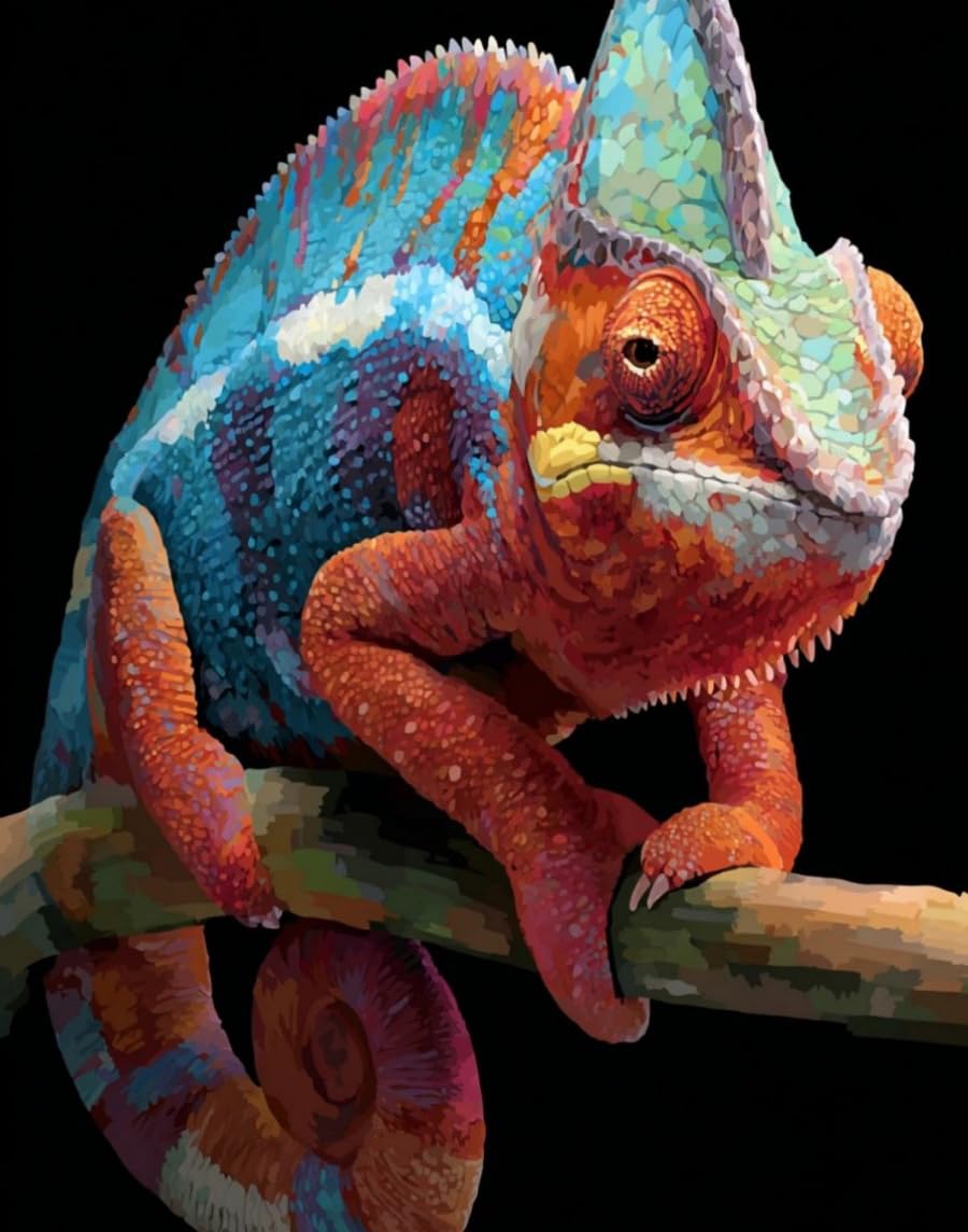 WANGWANGMIAO Paint by Numbers Kit for Adults,Colorful Lizard Branch, DIY Painting with Brushes & Acrylic Pigment, 16x20 Inch, Home Decorations Gift，with Frame