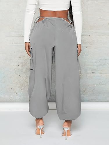 Miniatura 2 de Verdusa Pantalones deportivos tipo cargo con bolsillos y solapa para mujer, con cintura alta, con abertura lateral