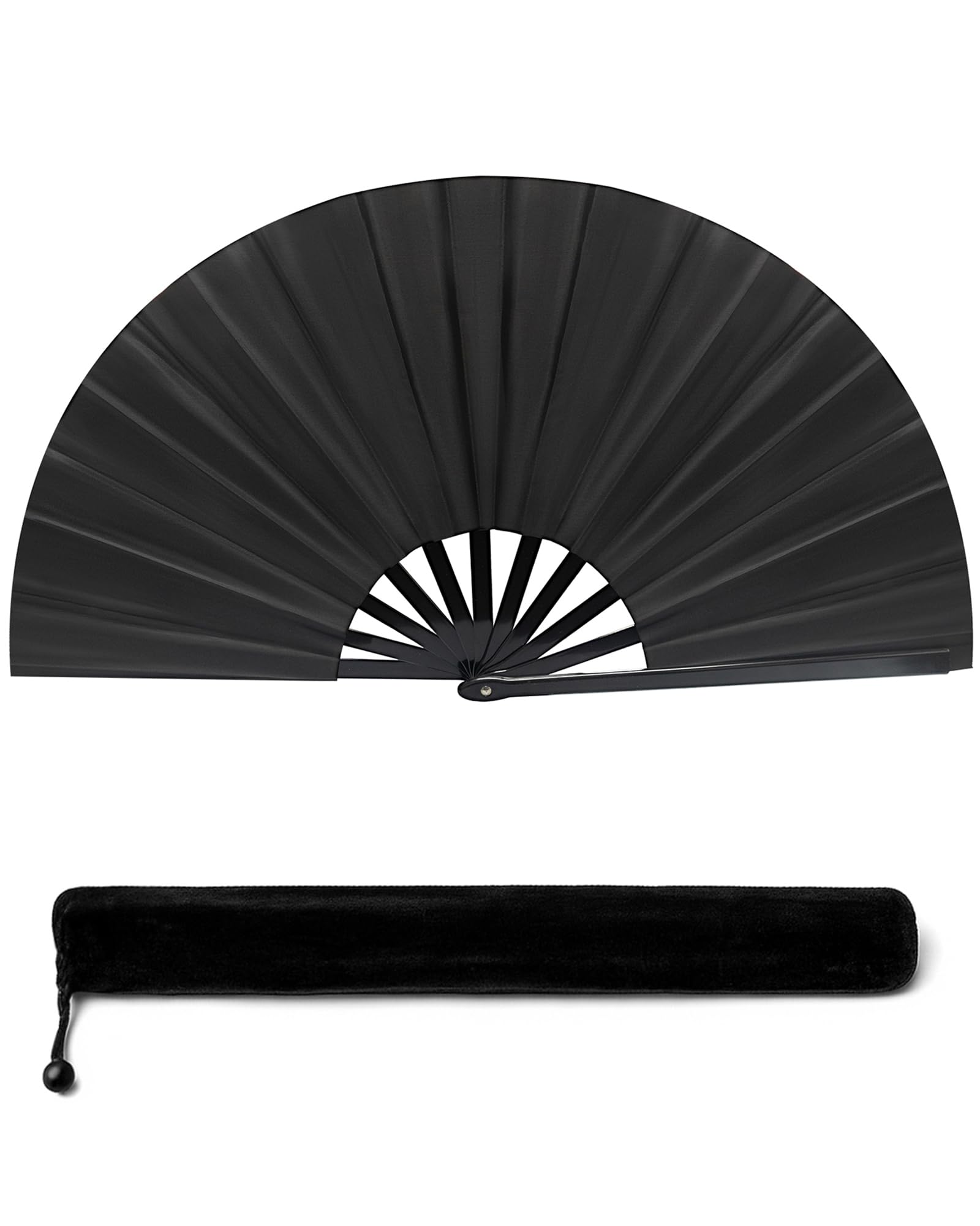 13IN Black Large Popping Hand Fan for Line Dancing Clacking Premium Silk Boots On The Ground Hand Fan Chinese Rave Fan for Women Dancer Drag Queen Anyone in Pride Month Party Beach EDM