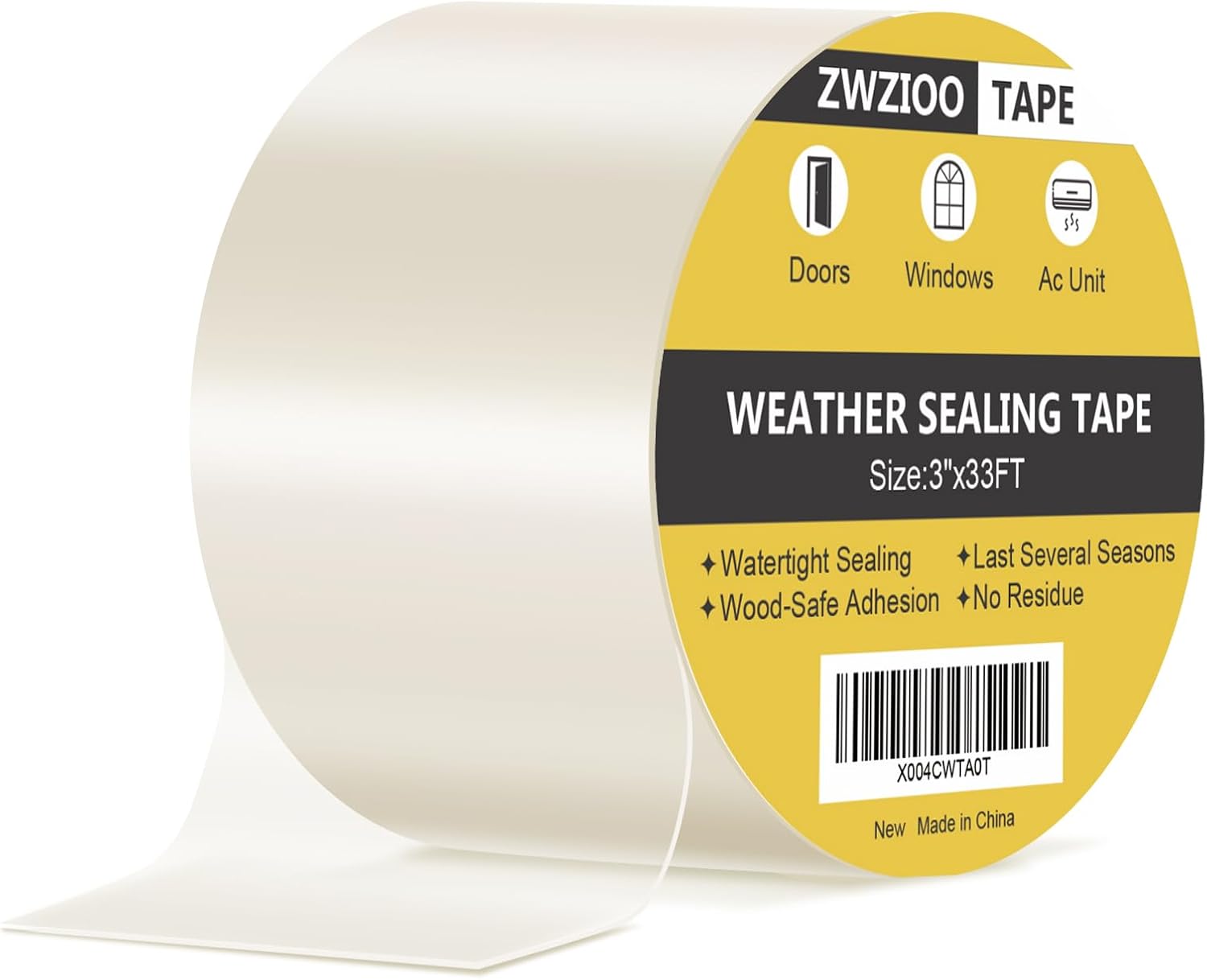 Window Insulation for Winter, Window Plastic for Winterizing, Weather Stripping Window Seal Tape, No Residue, Clear Window Insulation Tape for Doors, Windows, Ac Unit (3" x 33 Ft)
