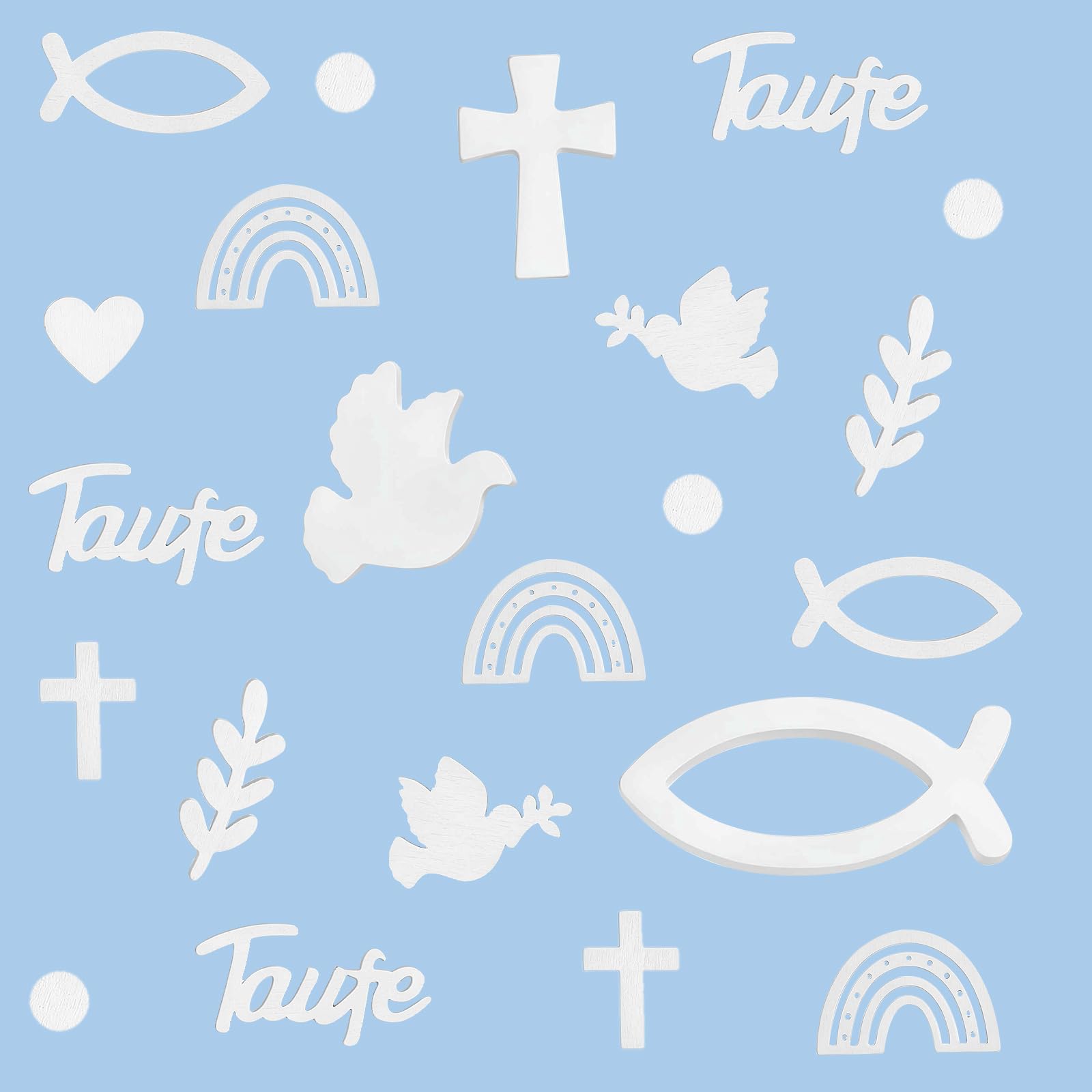 100 Stück Streudeko Kommunion Deko, Tischdeko Kommunion Weiß Enthält Große Holzfische Holzkreuz Taube für Konfirmation Deko Taufe Dekoration Babyshowerparty Hochzeit Deko Erstkommunion Mädchen Junge