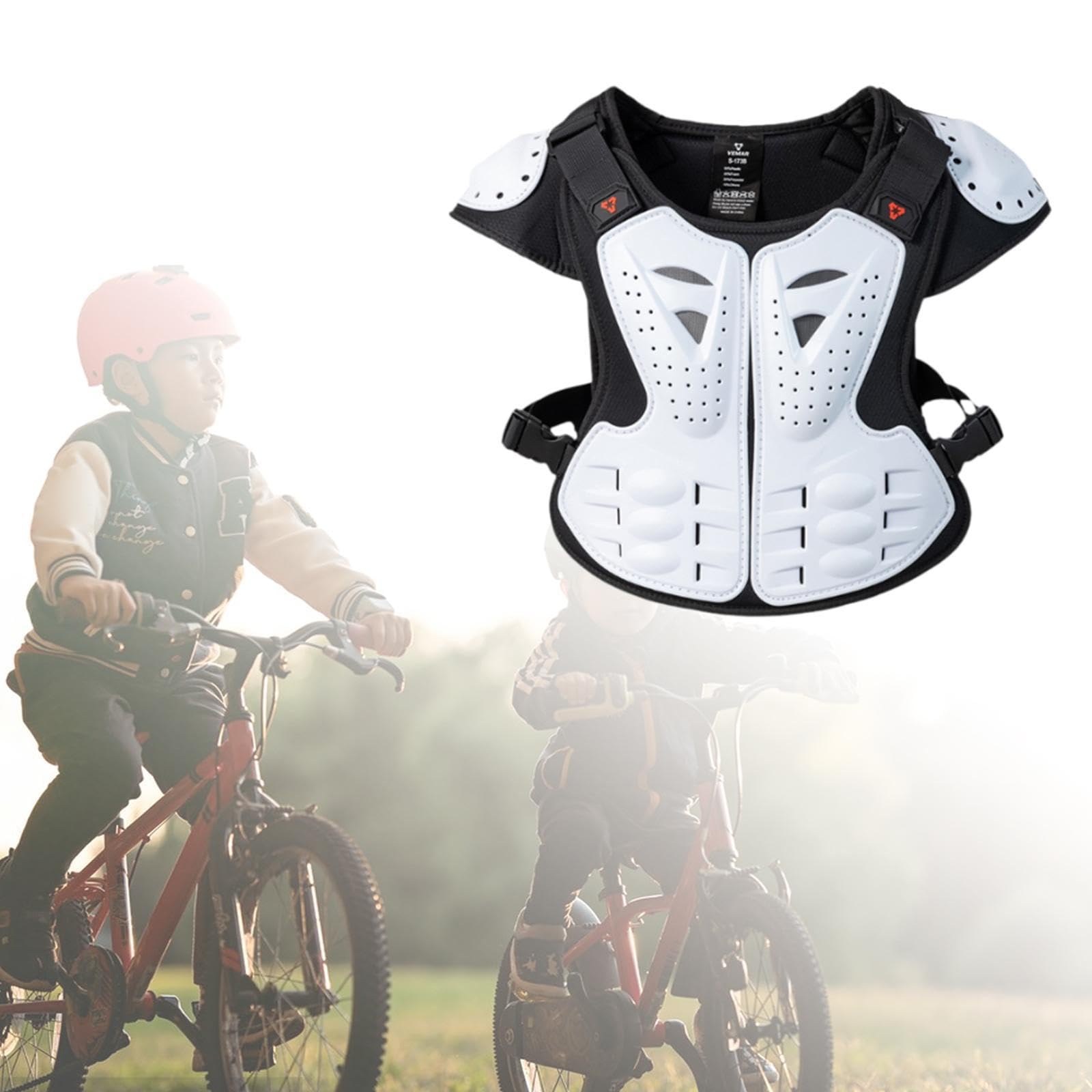 Harilla Chaleco de Motocicleta con Protección Corporal, Protección de Hombros, Chaleco Anticaída para El Pecho Y La Espalda para Patineta, Motocross Y Niños, Blanco