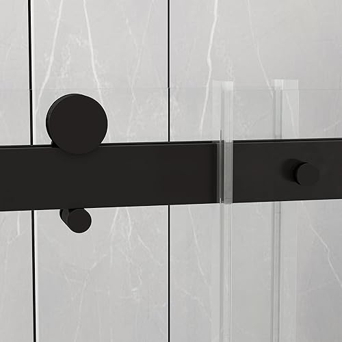 Miniatura 31 de Sunrosa Puerta de ducha semi-sin marco, 59-2/8 pulgadas de ancho 60 pulgadas de alto, puerta corredera simple con vidrio templado 5/16 pulgadas Oro