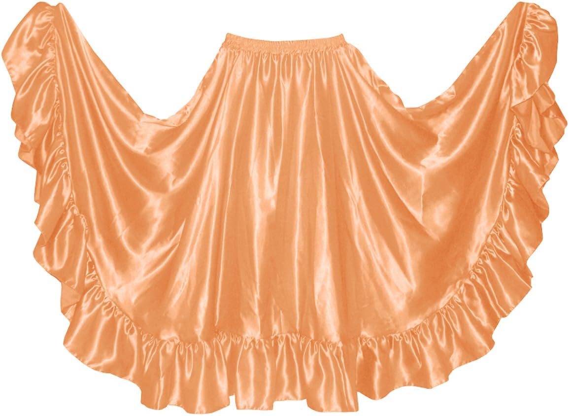 Indian Trendy Women's Satin Flamenco Full Circle Swing Halloween Belly Dance Tribal Gypsy Tiered Skirt
