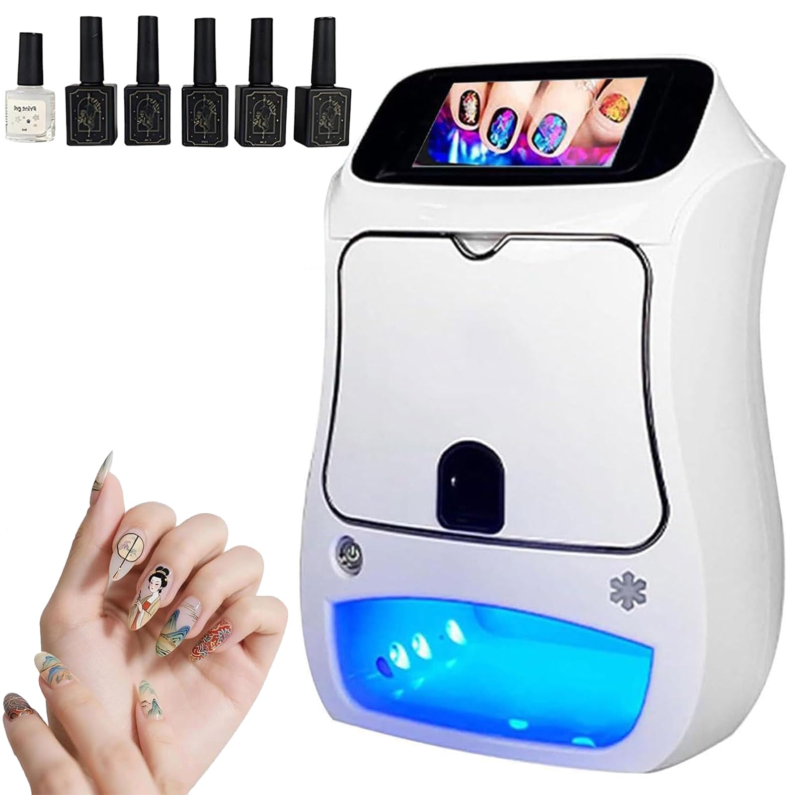 Drukarka do Nail Art 3D, Automatyczna Cyfrowa Drukarka do Paznokci z 5-Calowym Ekranem Dotykowym, Sterowanie APP & Utwardzanie UV - Maszyna DIY z 3000 Wzorów do Salonu, Domu & Wesela
