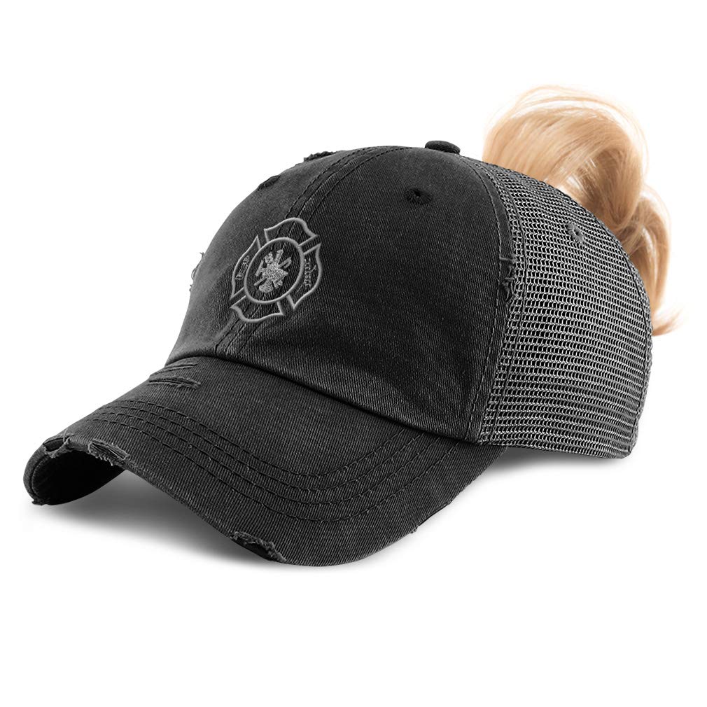Speedy ProsCustom Womens Ponytail Cap Firefighter Logo Silver Embroidery Cotton