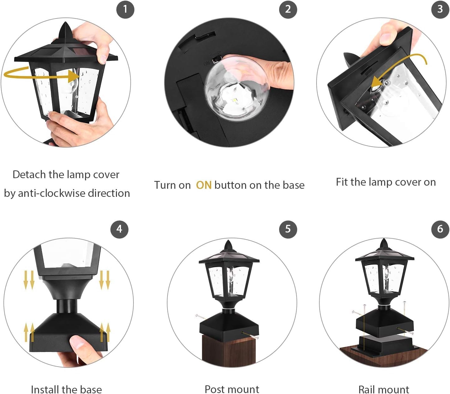 Chason Solar Post Lights Outdoor,Post Lantern with Mount Base,Waterproof Post Cap Light for Fence Deck, Garden,Landscape, 4×4 or 6×6 Posts (Pack of 2)