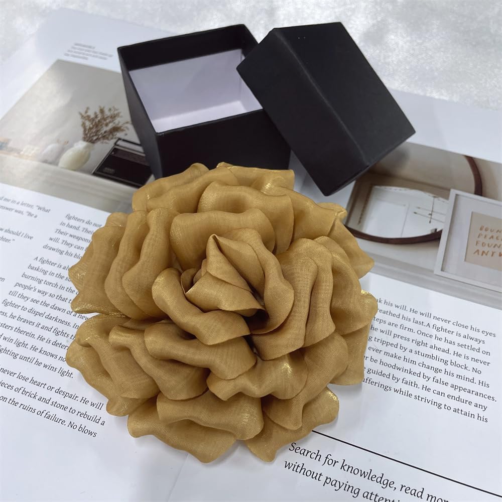 Dainty Lily Satin Rose Flower Large Brooches for Women Ladies Elegant Handmade Fabric Flowers Lapel Pins Wedding Party Dance Ceremony Banquet Dress Suit Clothes Accessories Jewelry 120mm image 3