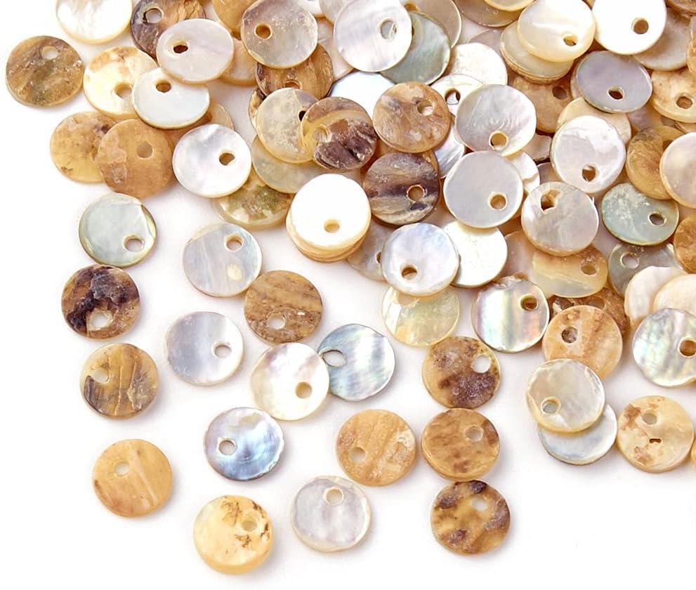 Beadthoven 100pcs 6x1mm Natural Mother of Pearl Shell Charms Mini Flat Round Disc Coin Ocean Akoya Seashells Charms Tag Pendants for DIY Earrings Necklaces Jewelry Making Accessories