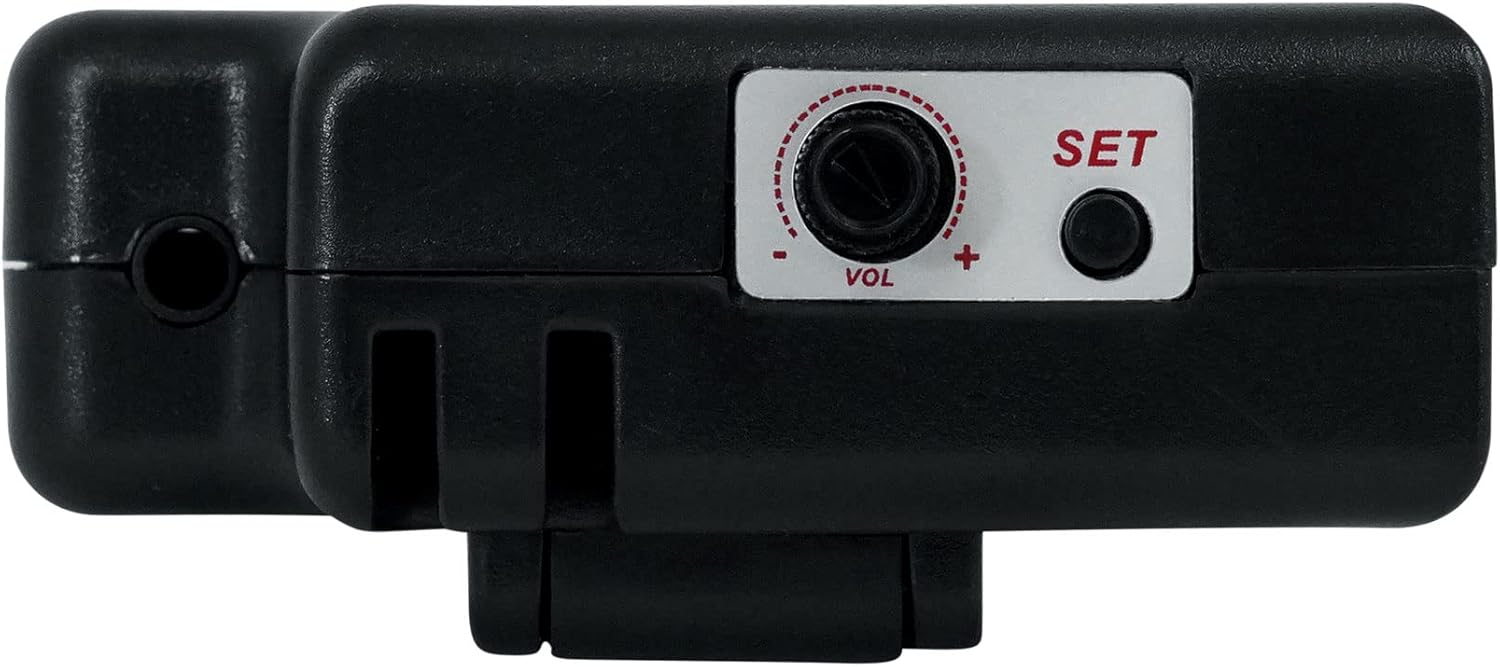 Close-up of UHF wireless transmitter controls
