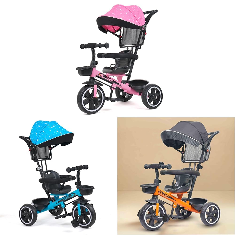 Luusa® TFT Hyper 500 PRO Baby Tricycle with Canopy & Parental Control for Boys/Girls Age 2–4, 30-KGS Capacity – Pink, Blue & Orange – Plug N Play, Made in India-image-21