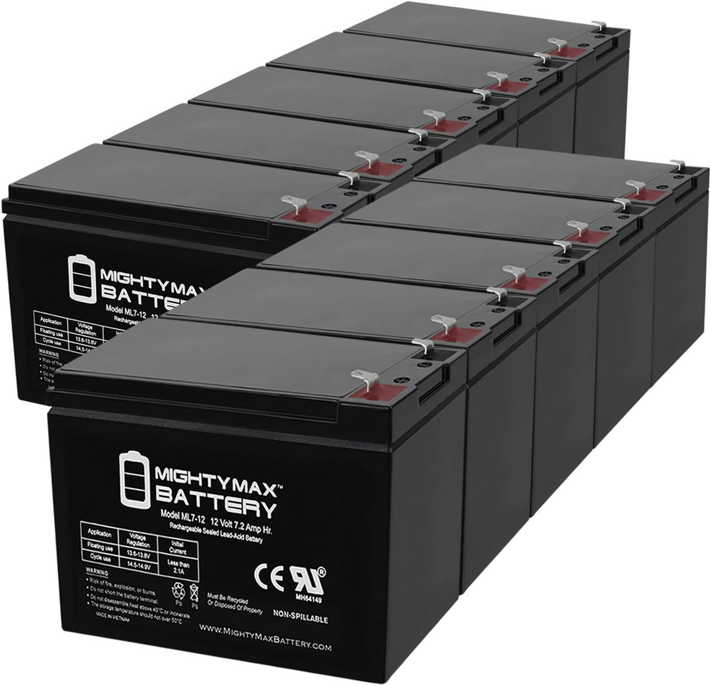 ML7-12 - 12 VOLT 7.2 AH SLA BATTERY - PACK OF 10