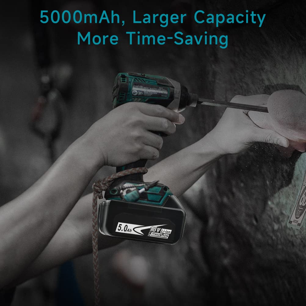 BATINO 2 Pack 18V 5.0Ah BL1850B Replacement Lithium Battery for Makita Cordless Power Tools Batteries with LED Indicator BL1850 BL1860 BL1850B BL1840 BL1840B BL1830 BL1830B BL1815 BL1835 BL1845 LXT400