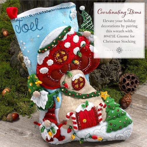 Image of Bucilla Felt Applique Wreath Making Kit, Mushroom Magic, Perfect for DIY Arts and Crafts