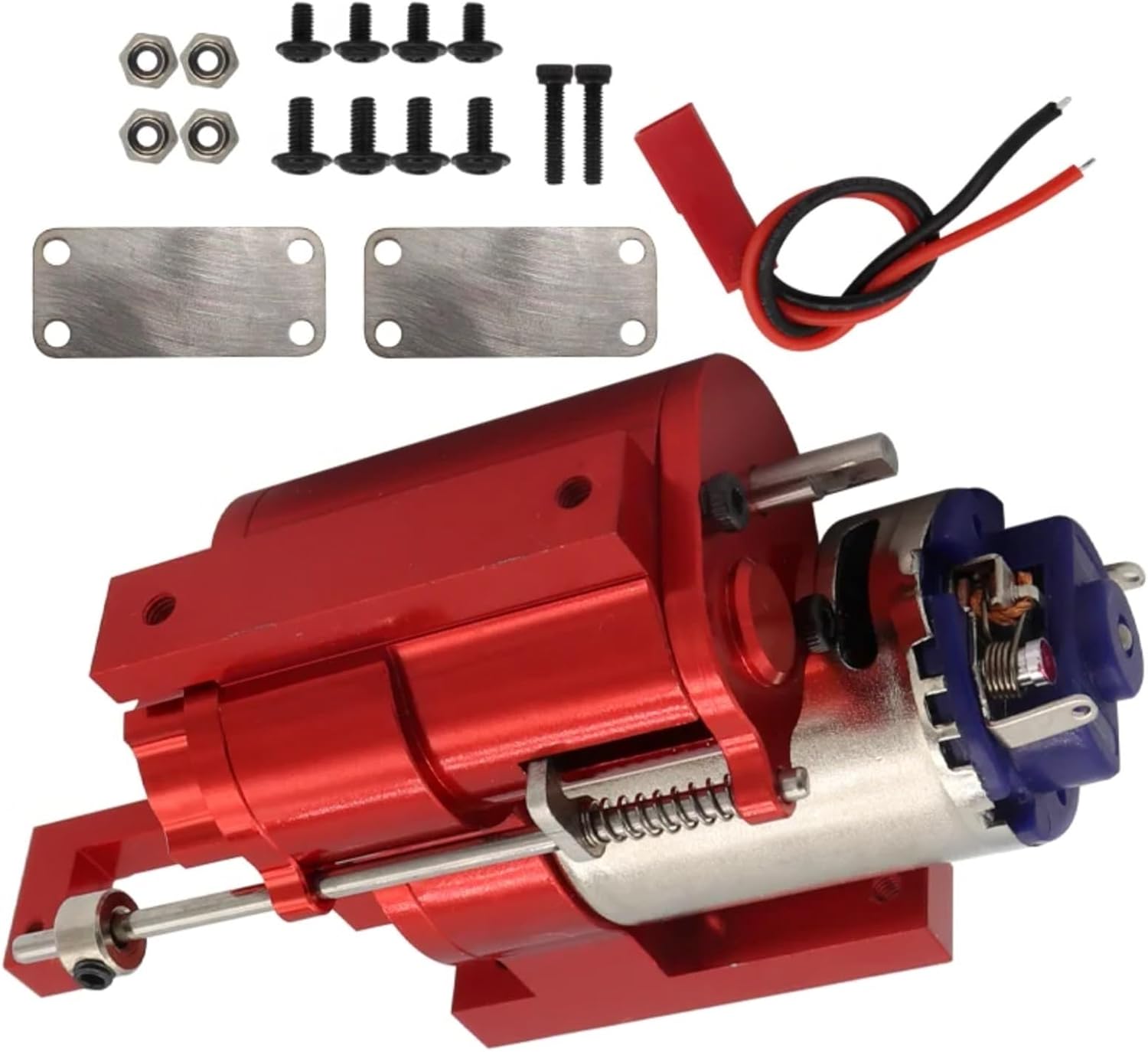 for WPL for MN B1 B14 B24 C14 C24 D90 D91 MN96 1/12 RC Car Parts Three-Generation Full Metal 2 for Speed Gearbox Transmission with Servo RC Upgrade Accessories(Red)