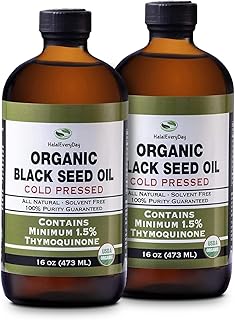 Organic Black Seed Oil - USDA Certified Cold Pressed Glass Bottle Over 1.5% Thymoquinone 3X strength Turkish Black Cumin Nigella Sativa non-GMO 100% Pure Blackseed Oil (32oz Glass (2X16) Bottle)