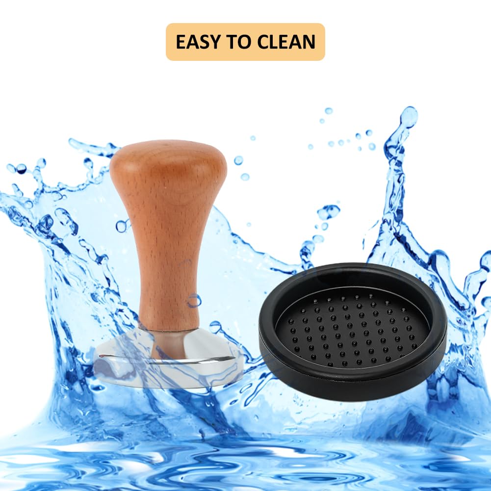 Tamper à Café En Inox Avec Manche Bois Et Tapis Silicone - Parfait Pour Un Expresso Parfait