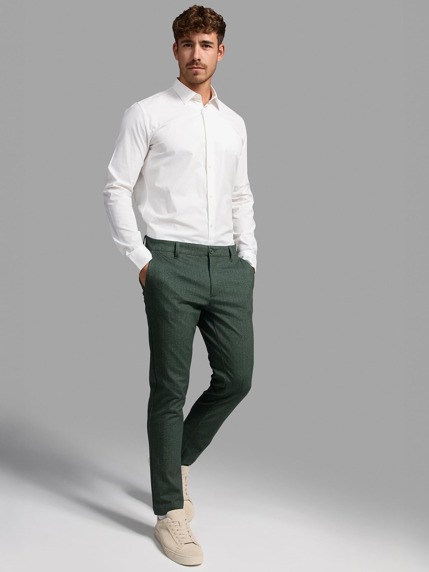 Indicode Uomini Pantaloni Chino in Tessuto Stretch Verde, Primavera-Estate