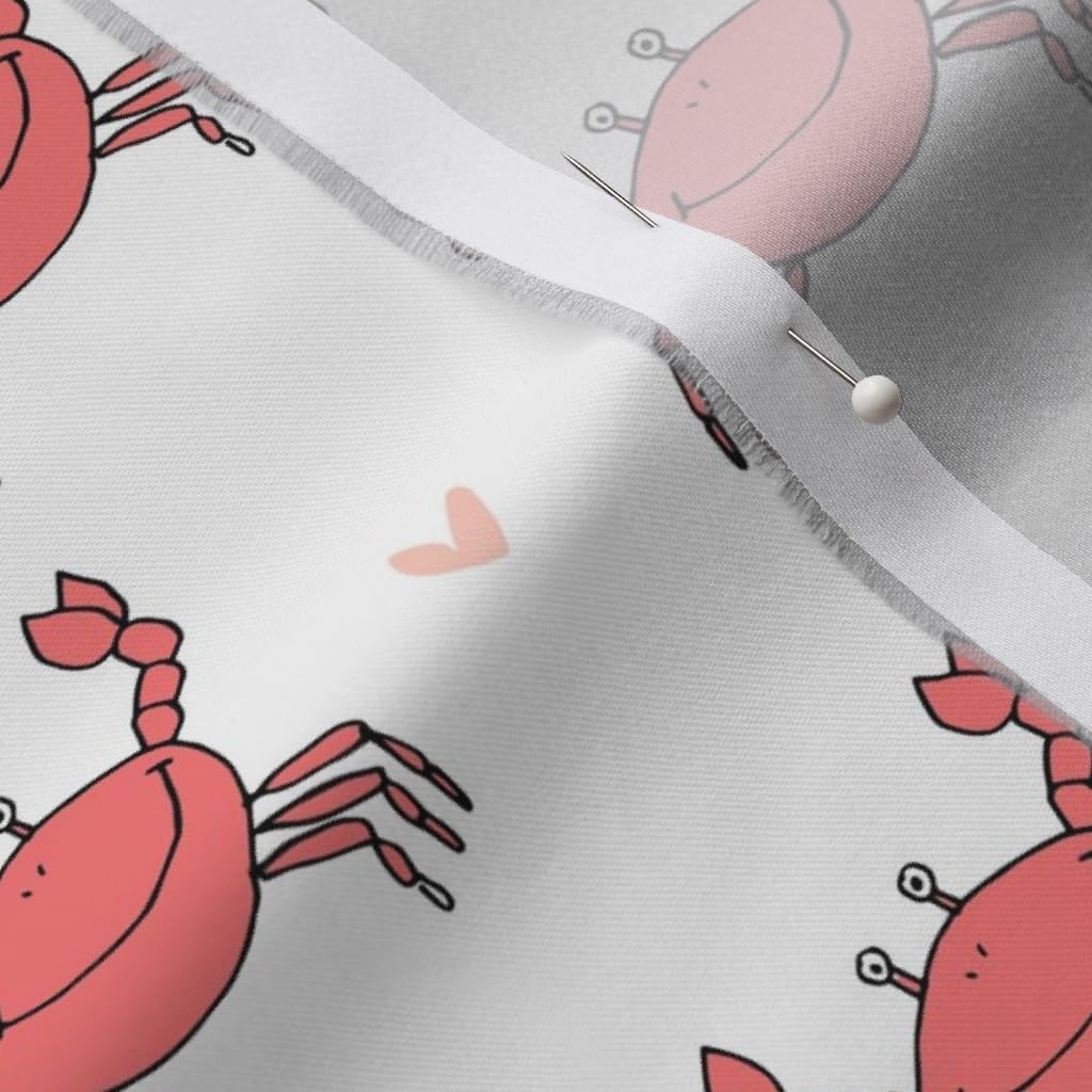 Spoonflower Fabric - Dancing Crab Coral Cute Summer Nautical Best Crabs Ocean Sea Printed on Organic Cotton Sateen Fabric by The Yard - Sewing Quilting Apparel Home Decor