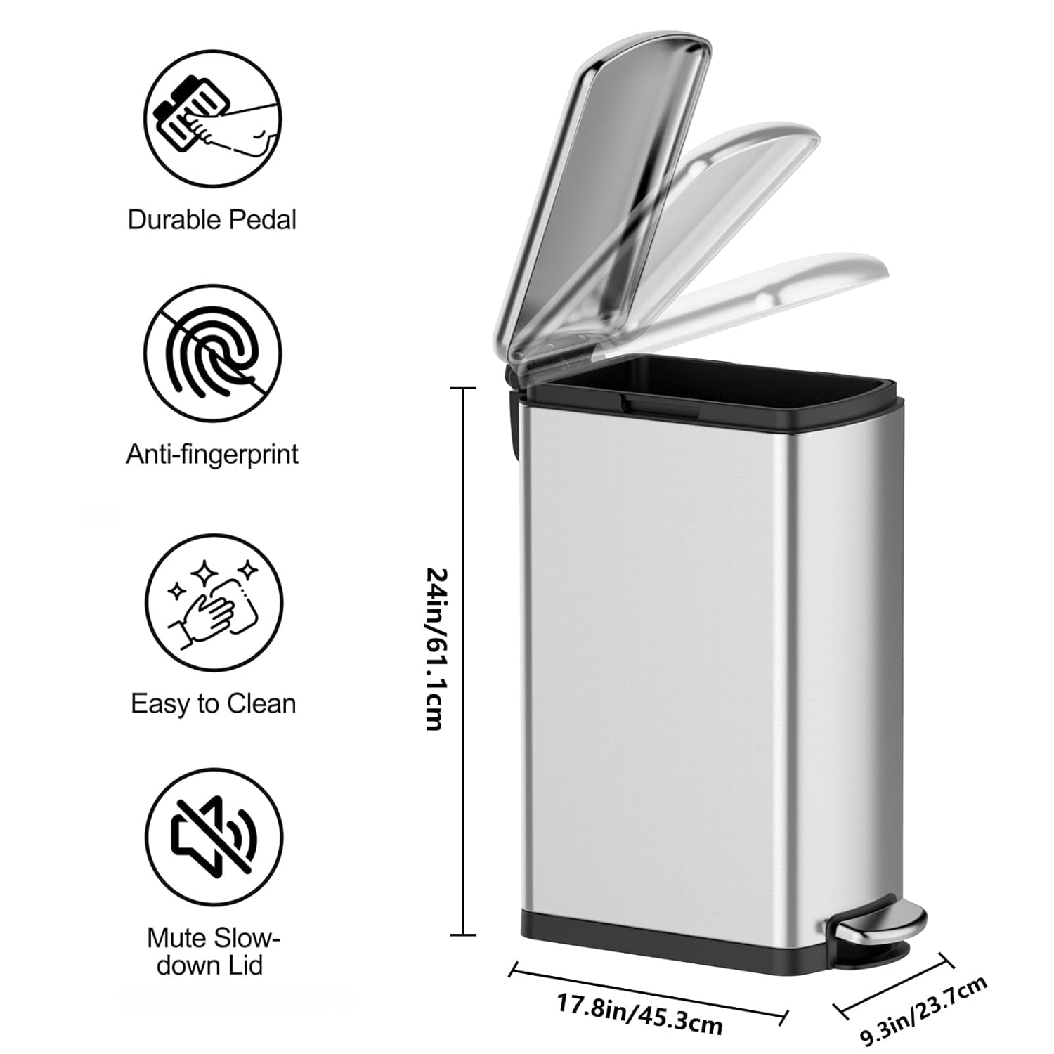 Garvee Slim Kitchen Trash Can 8 Gal, Skinny Stainless Steel Garbage Can with Removable Inner Bucket & Soft Close Lid, Narrow Trash Bin for Bathroom Living Room Office, Silver