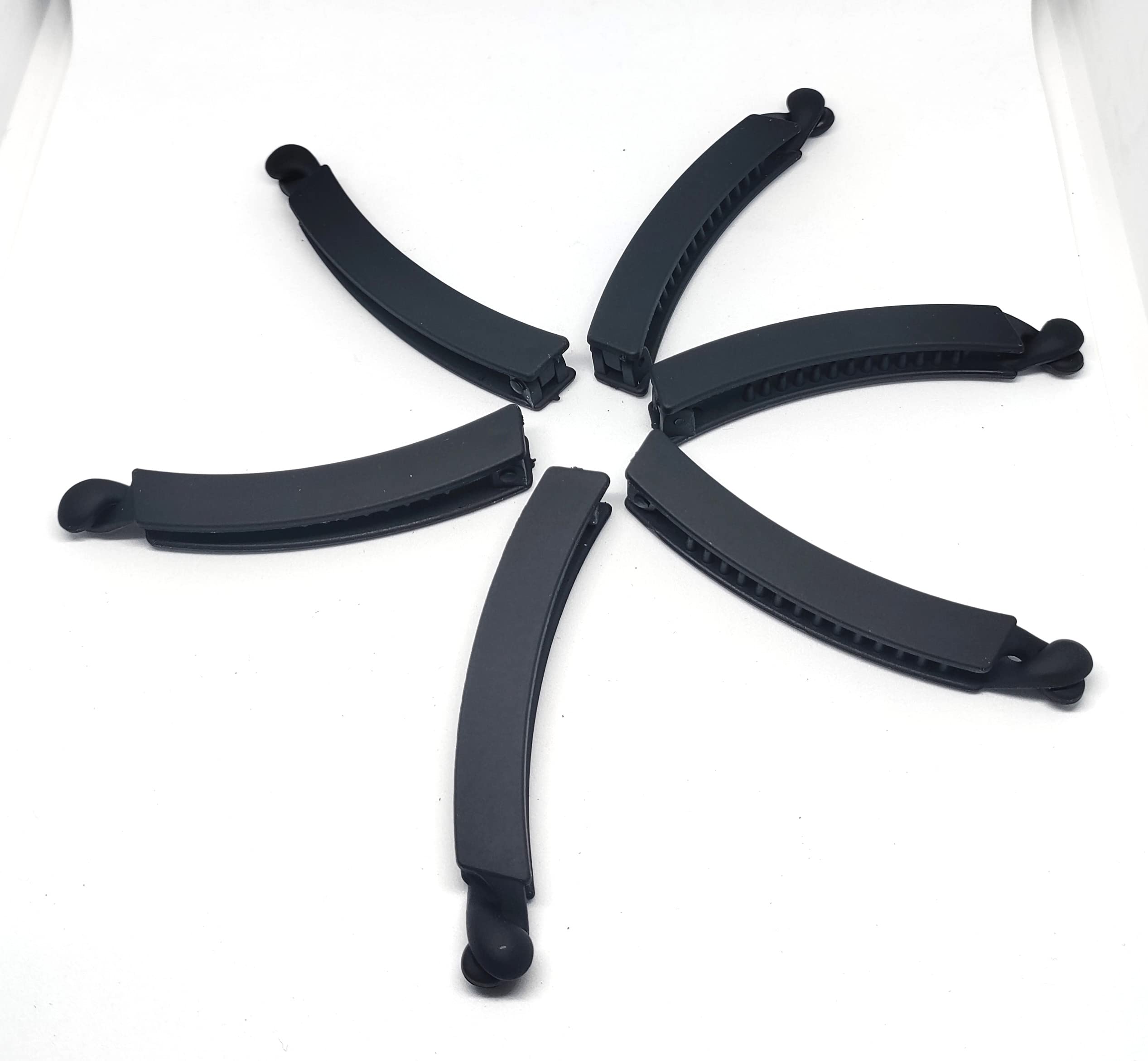 TRENDSETTER Black Color Acrylic Material small Banana/Mirchi Hair Clips For Women & Girls (Black color, Curved Shape, 6 Pc) (Medium matte finish banana clip (pack of 6))